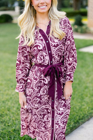 Blooming Detail Burgundy Midi Dress - Instyle Boutique