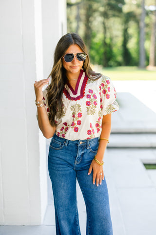 Feminine Florals Ecru Top