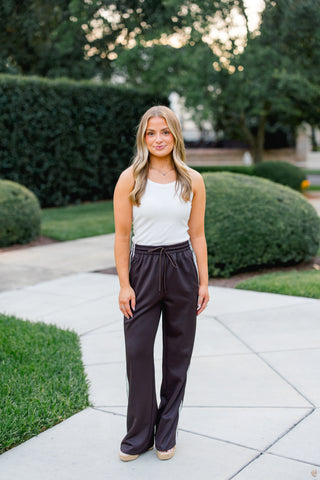 Let's Go Lace Trim Brown Pants