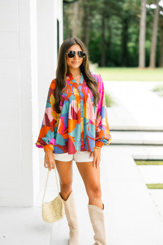 Allie Abstract Magenta Top