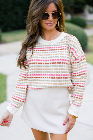 Olive and Pink Knitted Striped Sweater - Instyle Boutique