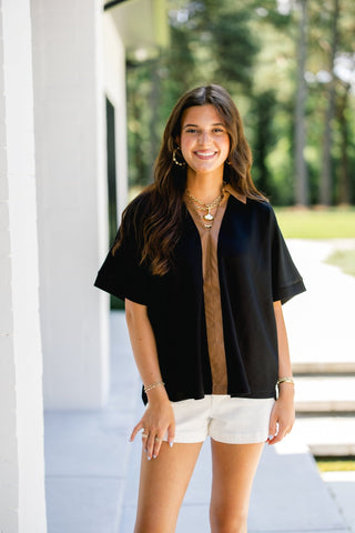 Midnight Cognac Contrast Top - Instyle Boutique