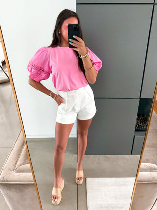 Bubblegum Pink Lace Accent Top