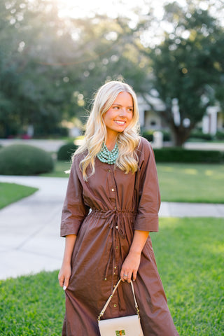 Just So Happens Brown Tie Dress