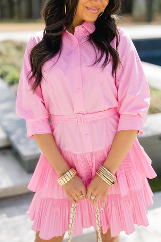 Pink Wink Pleated Cotton Shirtdress - Instyle Boutique
