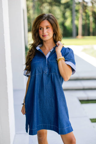 Prep School Denim Shirt Dress - Instyle Boutique