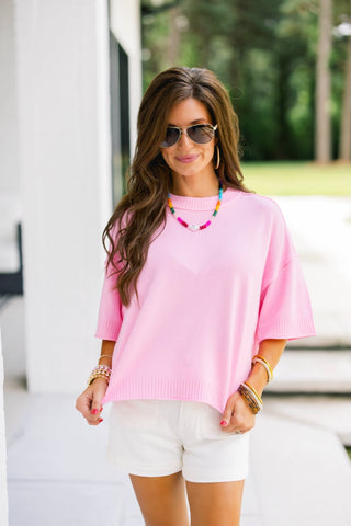 Relaxed Ribbed Knit Pink Sweater - Instyle Boutique