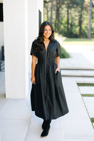 Downtown Dinner Date Black Zipper Dress