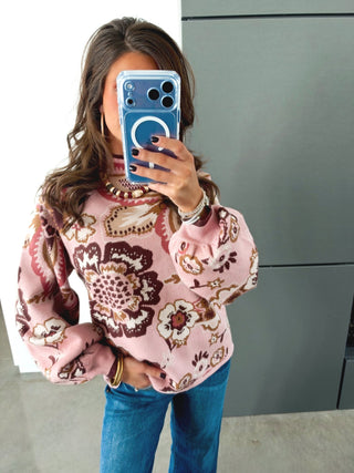 Mauve Muse Floral & Paisley Mock Neck Sweater - Instyle Boutique
