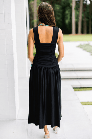 Favorite Black Knit Ruched Maxi Dress - Instyle Boutique