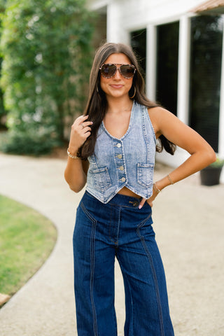 Darling Denim Cropped Vest