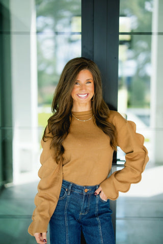 Mya Mocha Scalloped Sweater Top - Instyle Boutique