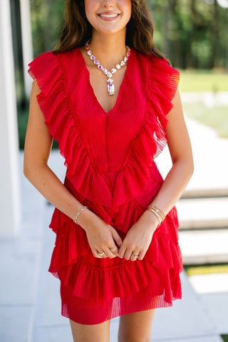 Unapologetically Red Ruffle Mini Dress - Instyle Boutique
