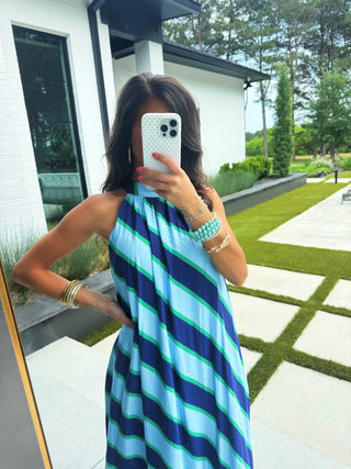 Out And About Striped Halter Dress - Instyle Boutique