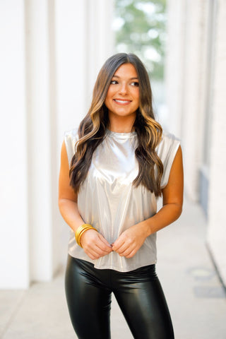 Bejeweled Silver Top - Instyle Boutique