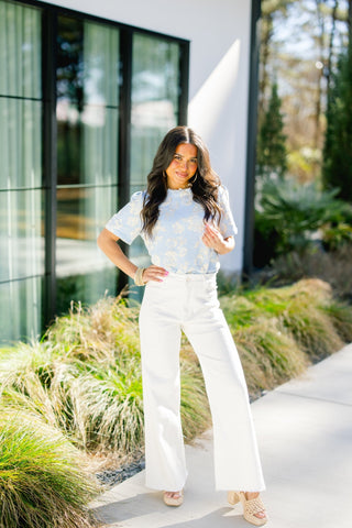Golden Girl Floral Top - Blue - Instyle Boutique