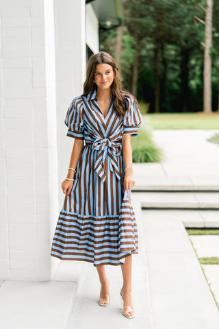 Strolling Downtown Tie Front Midi Dress