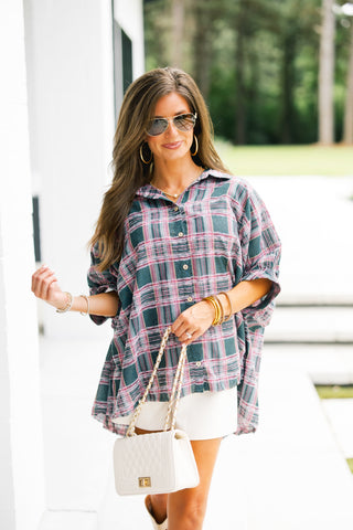 Falling For Plaid Oversized Top