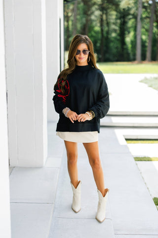 Black Game Day Embroidered Mock Neck Sweatshirt - Instyle Boutique