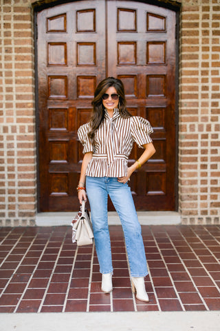 Just For Show Brown Striped Top