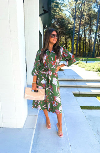 Own The Room Olive Printed Dress - Instyle Boutique