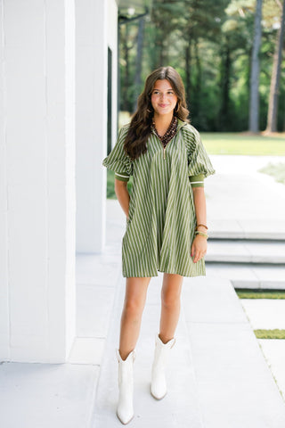 Sage Striped Zipper Dress - Instyle Boutique