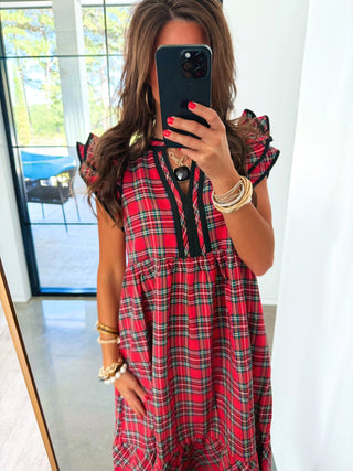Scarlet Plaid Ruffle Midi Dress - Instyle Boutique