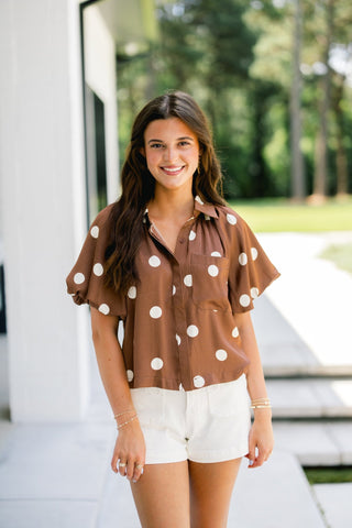 Dotted Style Mocha Top - Instyle Boutique