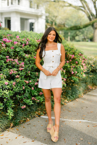 What You Need White Pin Stripe Romper ~FINAL SALE~