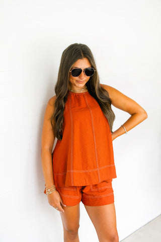 Elevated Style Rust Shorts Set
