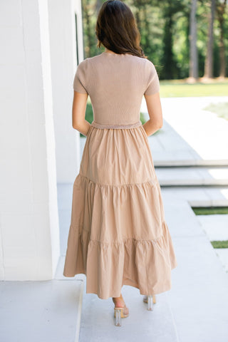 Tawny Taupe Mixed Media Dress - Instyle Boutique
