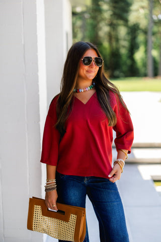 Happy Hour V-Neck Dolman Top-Burgundy - Instyle Boutique
