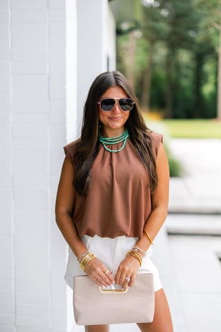 Hazelwood Brown Bubble Top - Instyle Boutique