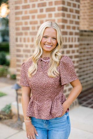 Fantastic Fawn Print Pink & Brown Top