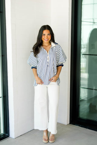 Playful Prep Navy Striped Top - Instyle Boutique