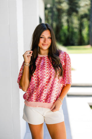 Coral Confetti Sequin Top - Instyle Boutique