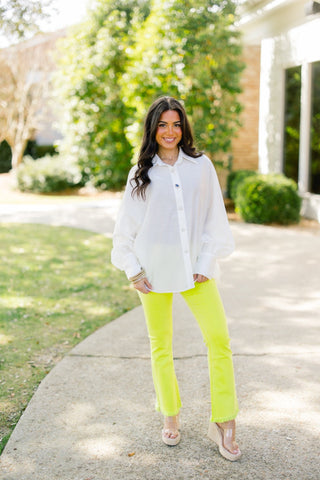 Bejeweled Babe White Button Down - Instyle Boutique