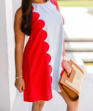 Sun Kissed Scalloped Dress - Blue and Red - Instyle Boutique