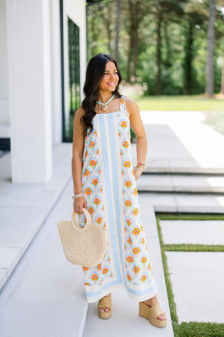 Be My Muse Blue Printed Midi Dress - Instyle Boutique
