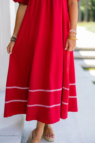 Crimson Charm Midi Dress - Instyle Boutique