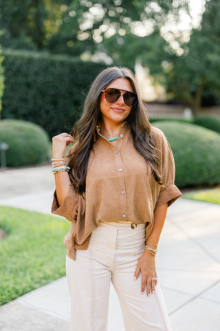 Camel & Collected Button Up Top - Instyle Boutique
