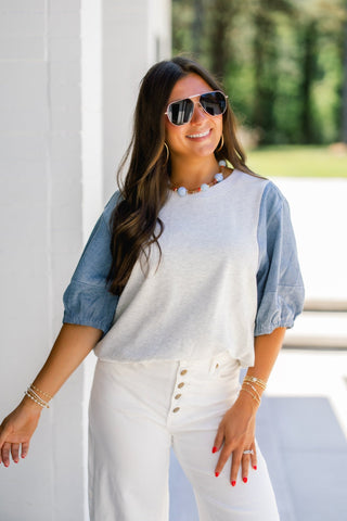 Denim Daydream Puff Sleeve Top - Instyle Boutique