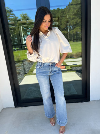 Effortless Grace Ruffle Top - Ecru