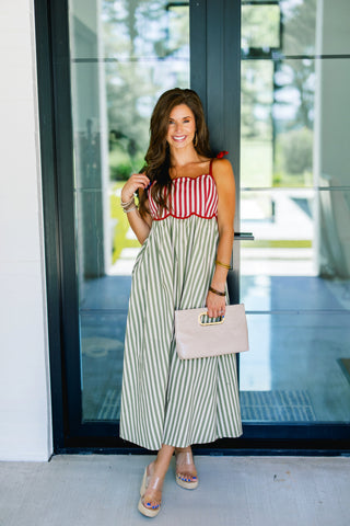 Over You Olive Striped Dress