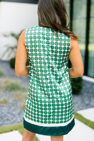 Green Geometric Contrast Hem Dress