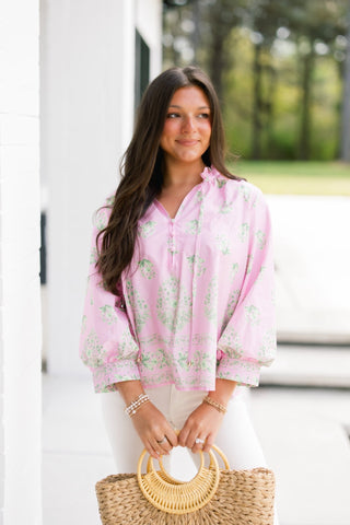 Poppy Palms Pink Top - Instyle Boutique