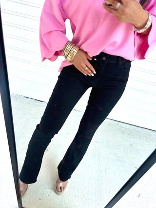 Sculpt & Flare: Mid - Rise Slim Bootcut Jeans in Onyx Black - Instyle Boutique