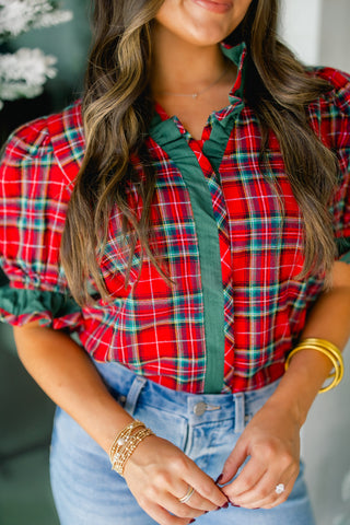 Festive Charm Plaid Ruffle Top