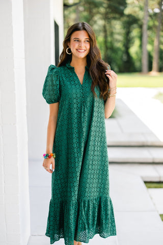 Whimsy Daydream Hunter Green Dress - Instyle Boutique