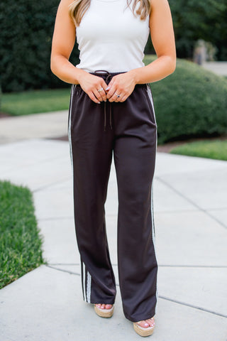Let's Go Lace Trim Brown Pants